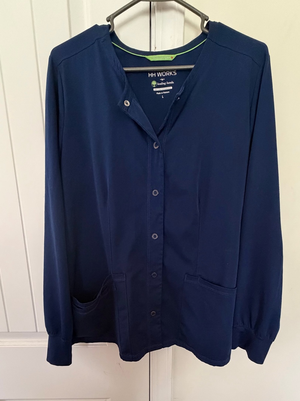 HH Works Navy Button Front Scrub Jacket